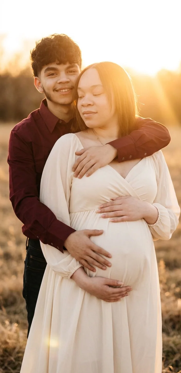 An expectant couple resting their hands gently over a pregnant belly